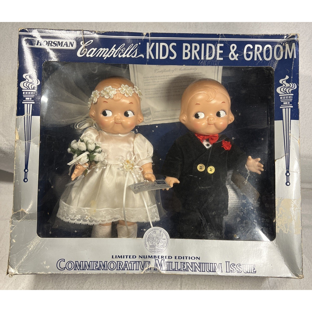 1999 Campbell's Kids Special Edition Millennium Issue Bride & Groom 12" Doll Set
